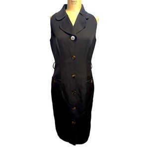 Carolina Herrera Black Virgin Wool Front Button Sleeveless Midi Coat Dress SZ 10